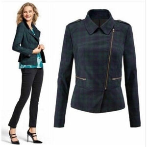 Cabi Women’s Tartan Plaid Moto Jacket Asymmetrical Zip 3181 Size 4